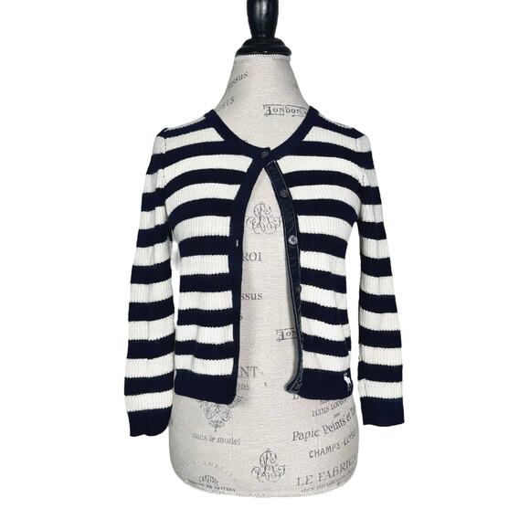A&F | Women | Coastal Stripe Y2K Rabbit Hair Blend Cropped Cardigan | Medium - Picture 2 of 10